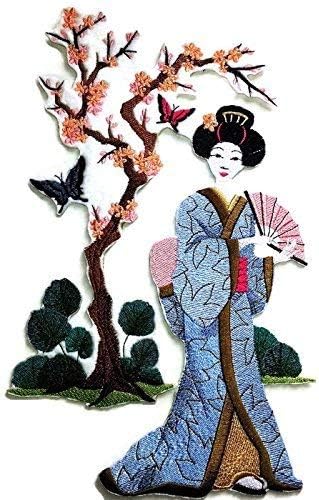 דיוקנאות גיישה בהתאמה אישית מדהימה [גיישה ופרפרים] [תרבות ומסורת יפנית עשירה] ברזל רקום על תיקון/תפירה [11.5 x 6.88] [תוצרת